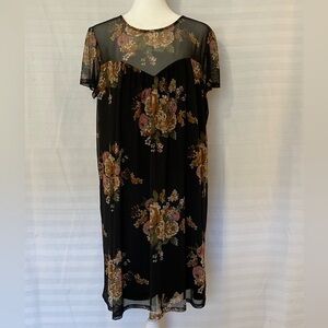 Dark Floral Sheer Black Shift Tunuc Dress